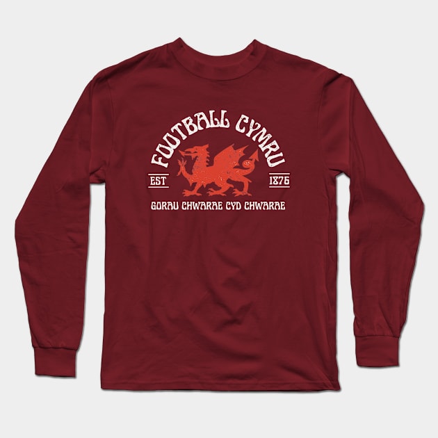 Football Cymru, Vintage Wales Red Wall Supporter Long Sleeve T-Shirt by Teessential